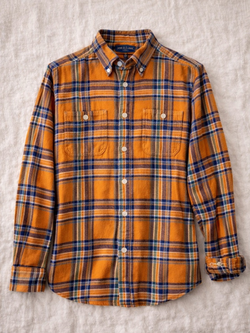 Vintage Polo Ralph Lauren Blue Label Plaid Flannel Shirt M Double Collar Cotton